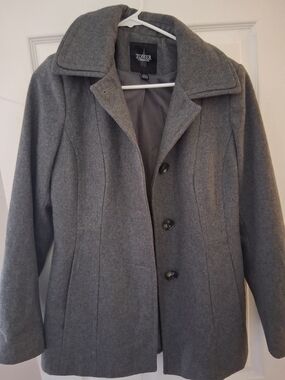London Fog Women's Gray Wool-Blend Pea Coat